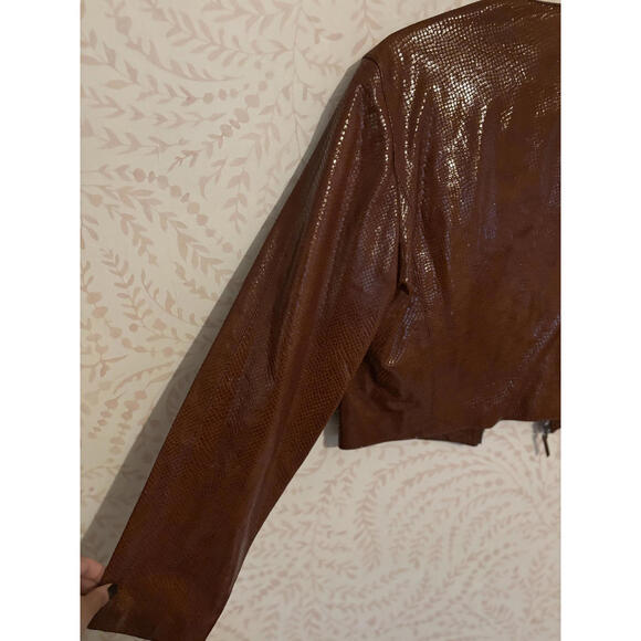 Oscar de la Renta Brown Exotic Leather Zip-Up Jacket Size 10 - Picture 6 of 6